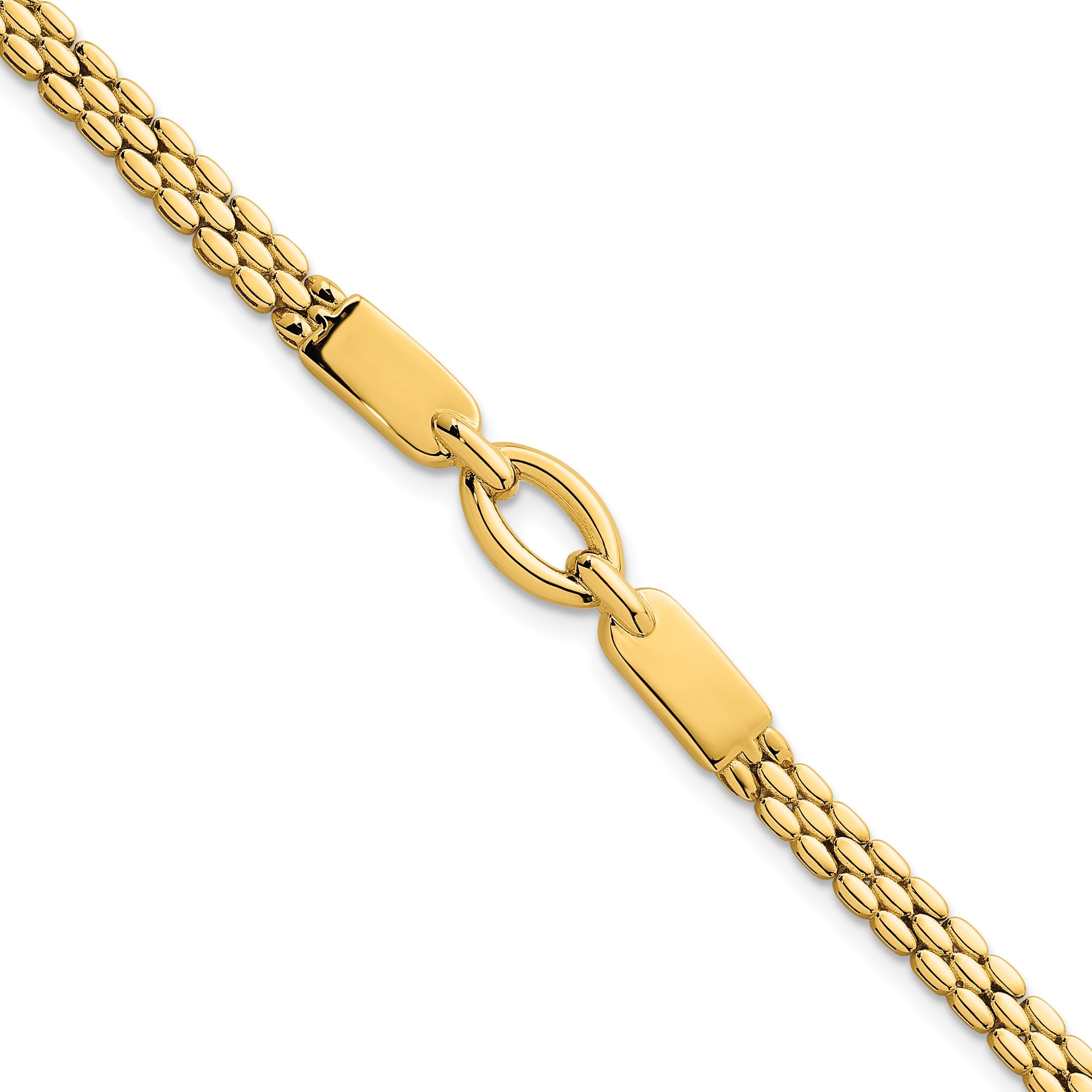 14K Gelbgold Poliert Fantasie Oval Mittig Brick Glieder Gliederarmband