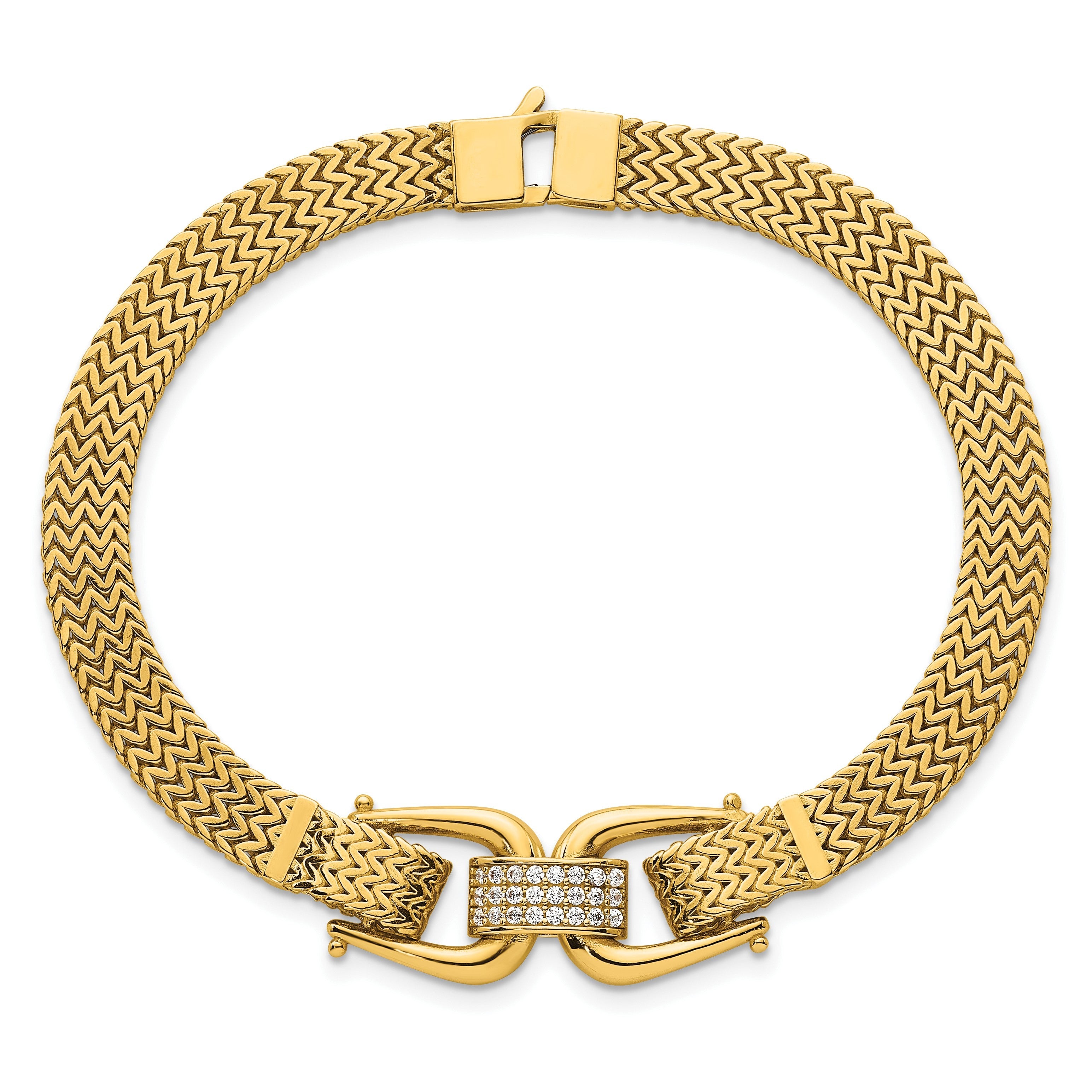 14K Gelbgold Poliert Zirkonia Mittig Fantasie Zig-zag Glieder Gliederarmband