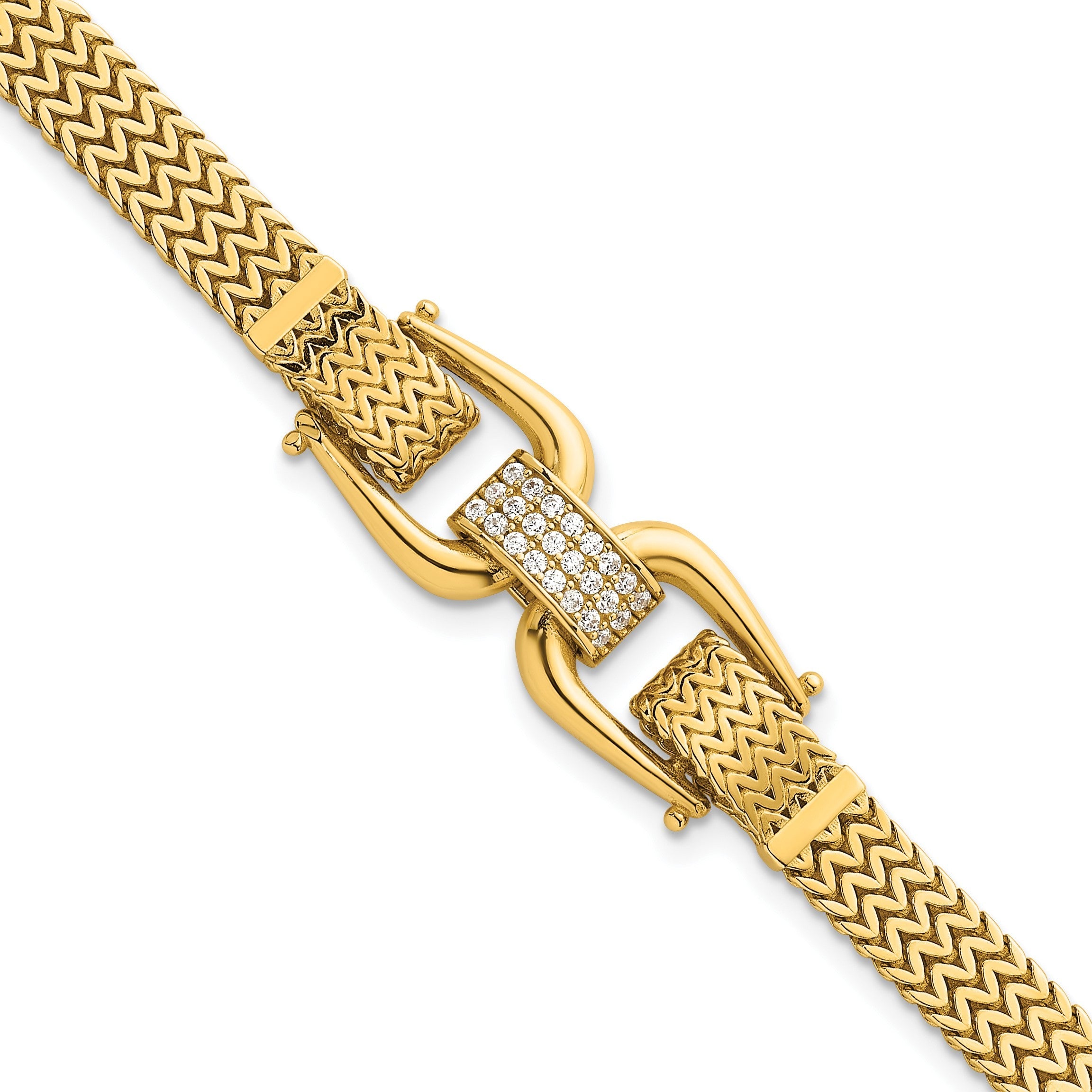 14K Gelbgold Poliert Zirkonia Mittig Fantasie Zig-zag Glieder Gliederarmband