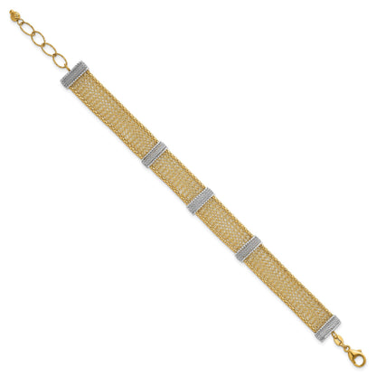 14K Bicolor Gold Bicolor Strukturiert 10.6mm Netz 6.75 Zoll Armband Plus 1 Zoll Verlängerung
