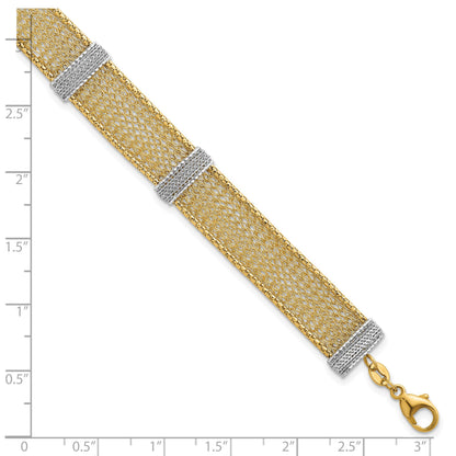 14K Bicolor Gold Bicolor Strukturiert 10.6mm Netz 6.75 Zoll Armband Plus 1 Zoll Verlängerung
