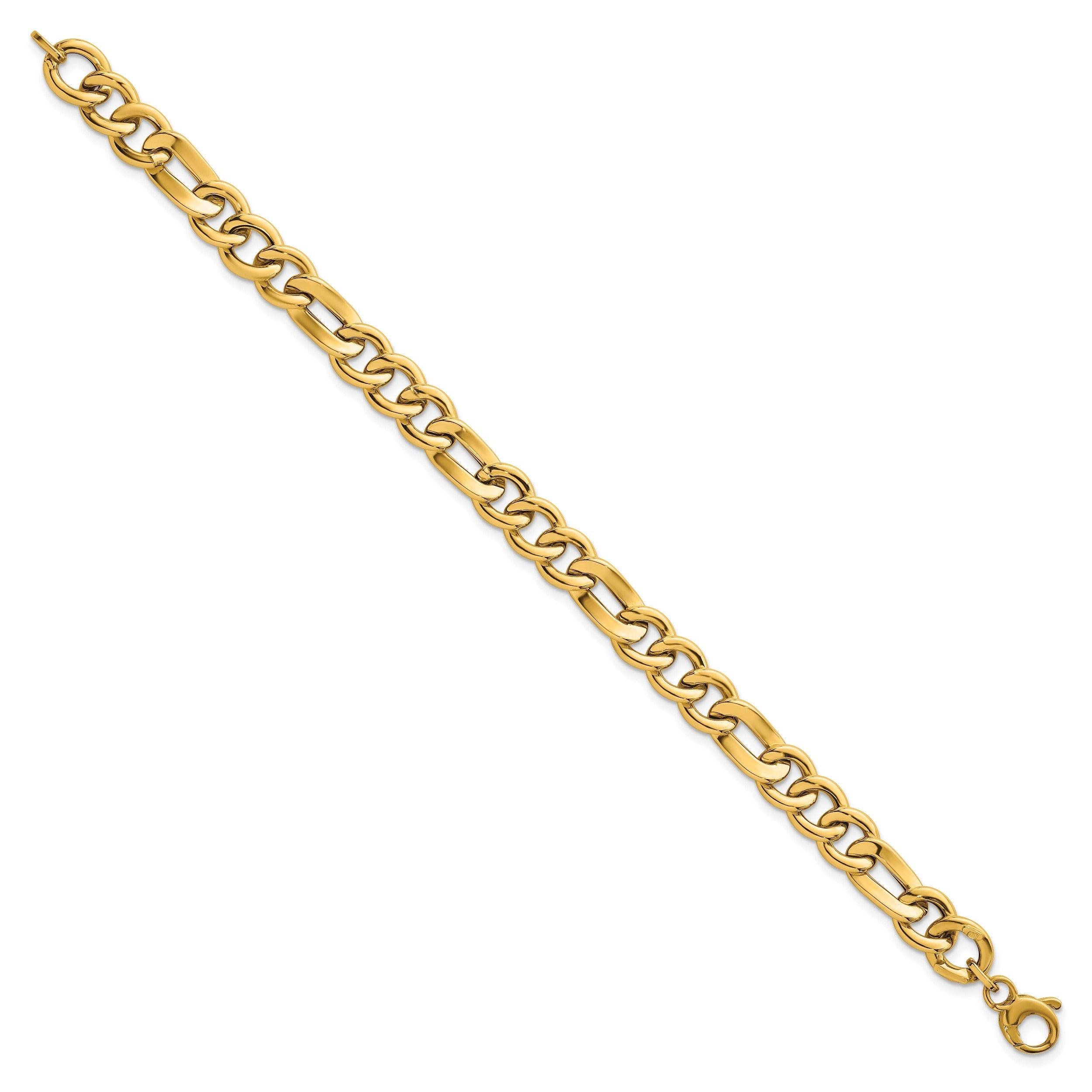 14K Gelbgold Poliert 8.3mm Fantasie Figaro Glieder Gliederarmband