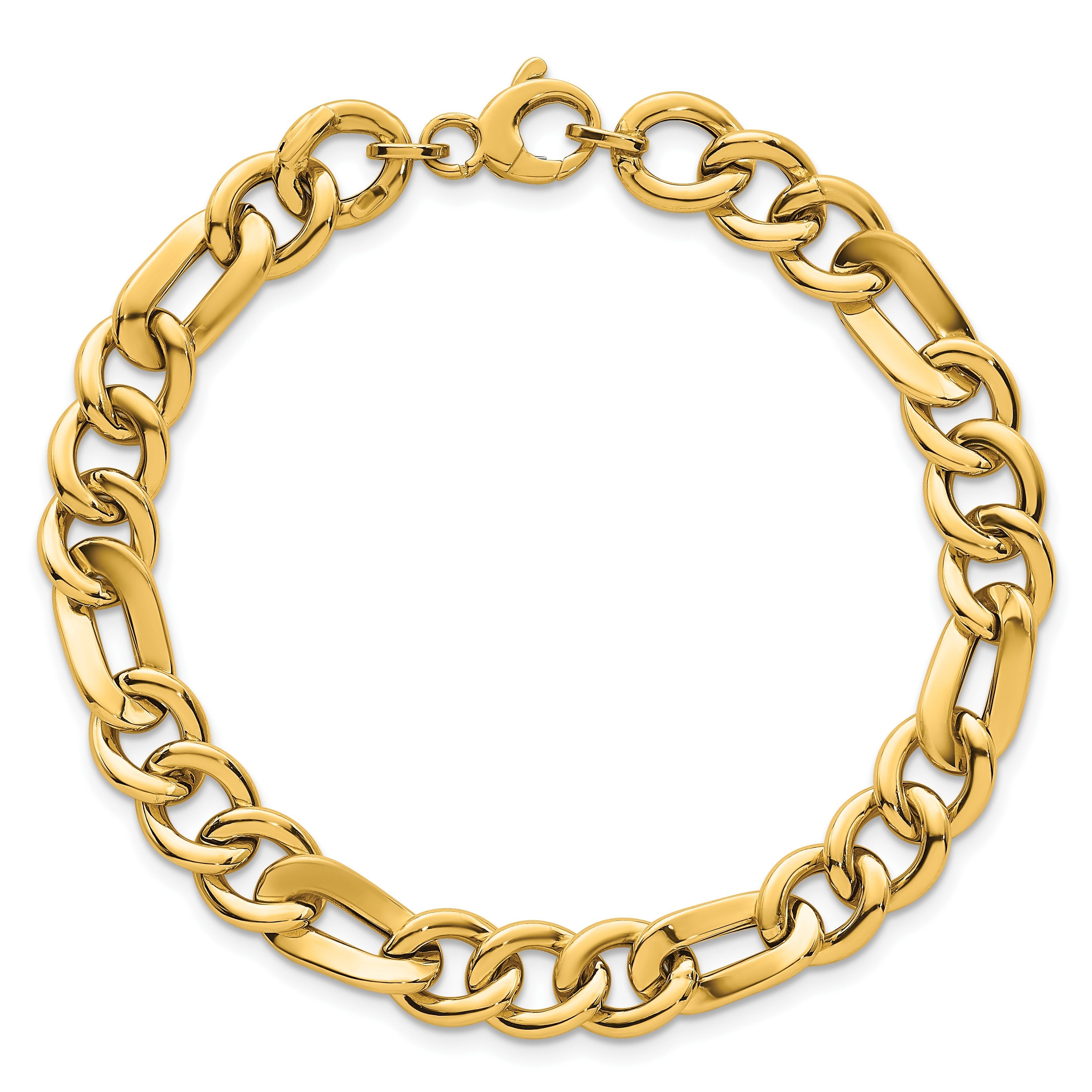 14K Gelbgold Poliert 8.3mm Fantasie Figaro Glieder Gliederarmband