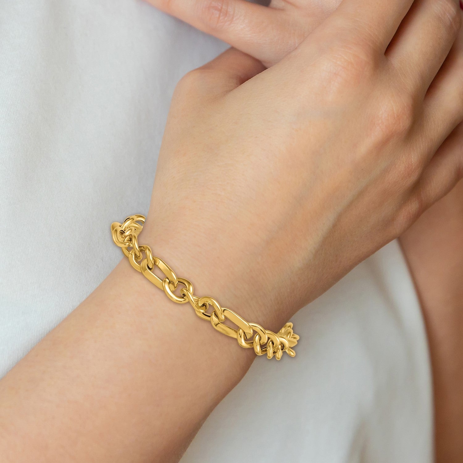 14K Gelbgold Poliert 8.3mm Fantasie Figaro Glieder Gliederarmband
