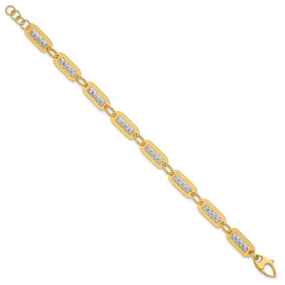 14K Bicolor Gold Poliert Diamantiert Perle Gliederarmband Plus Verlängerung
