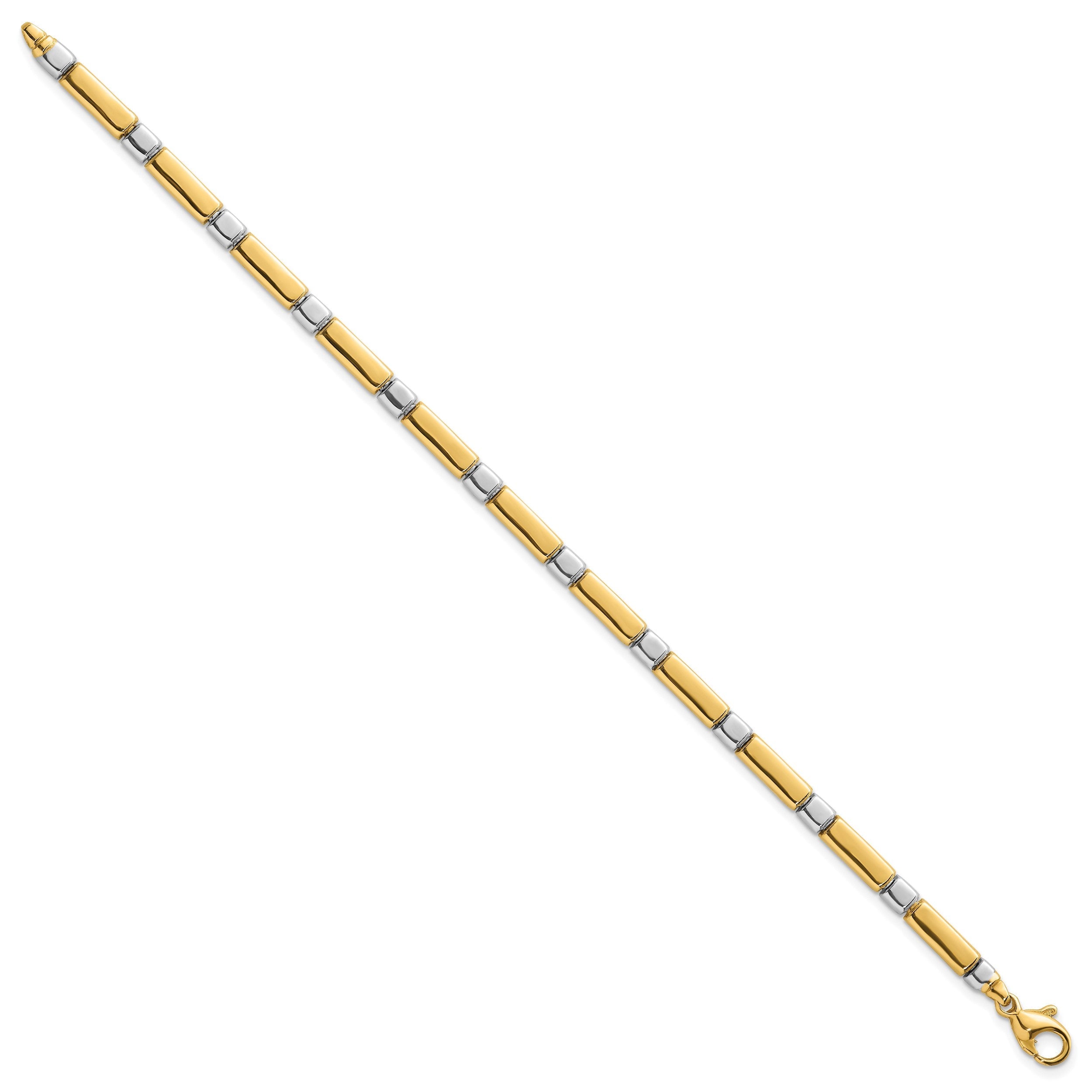14K Bicolor Gold Bicolor Poliert 4mm Fantasie Stab Glieder 7.5 Zoll Armband