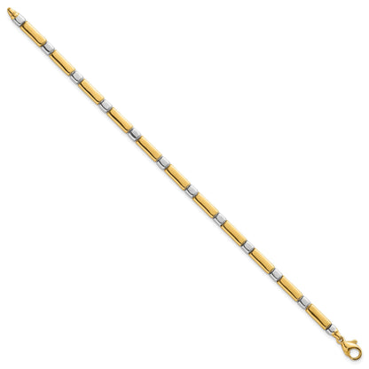 14K Bicolor Gold Bicolor Poliert 4mm Fantasie Stab Glieder 7.5 Zoll Armband
