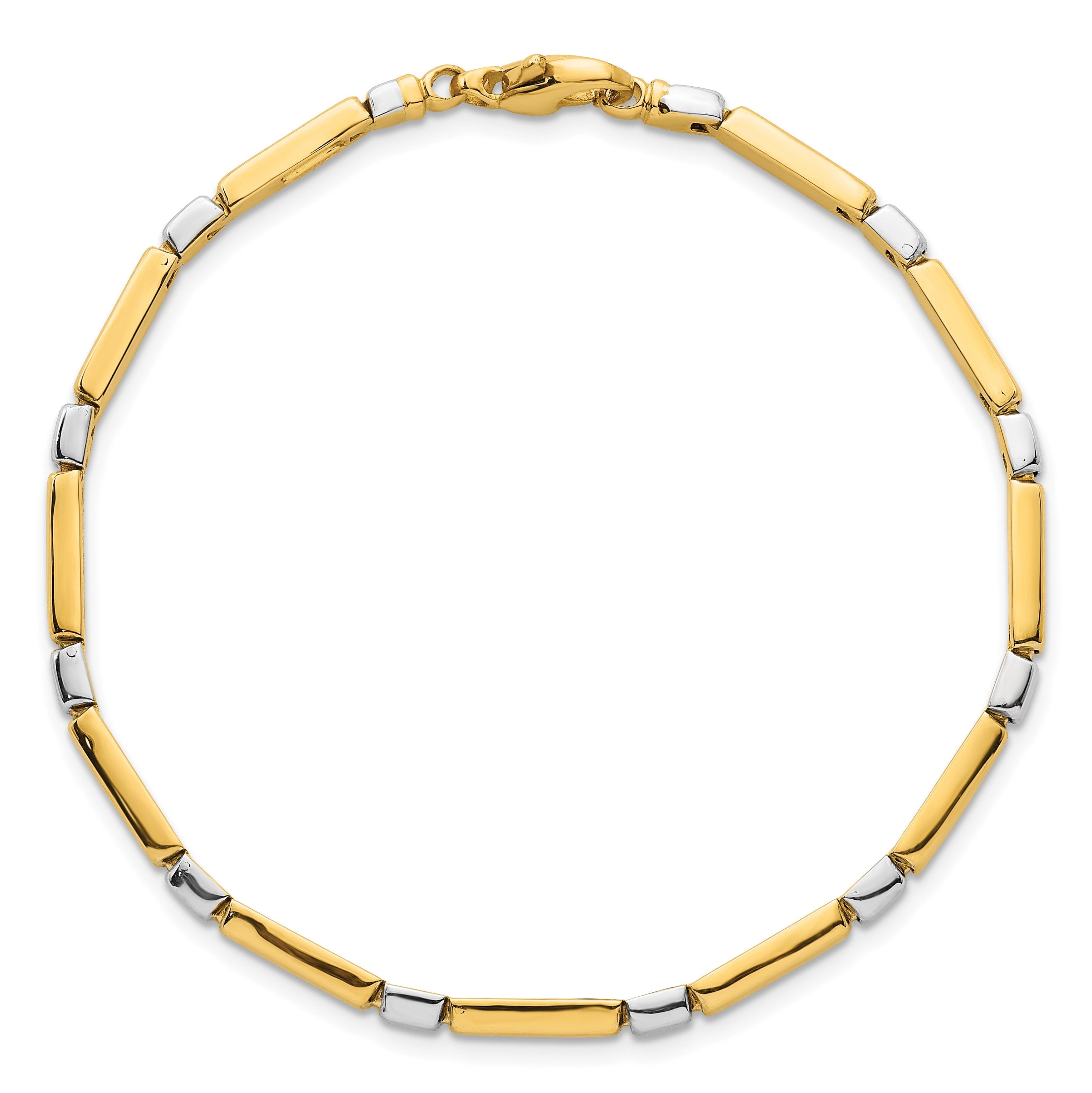 14K Bicolor Gold Bicolor Poliert 4mm Fantasie Stab Glieder 7.5 Zoll Armband