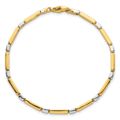 14K Bicolor Gold Bicolor Poliert 4mm Fantasie Stab Glieder 7.5 Zoll Armband