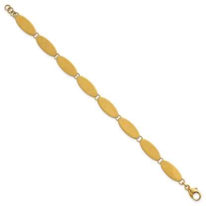 14K Gelbgold Gebürstet 8mm Fantasie Ovals 7 Zoll Armband