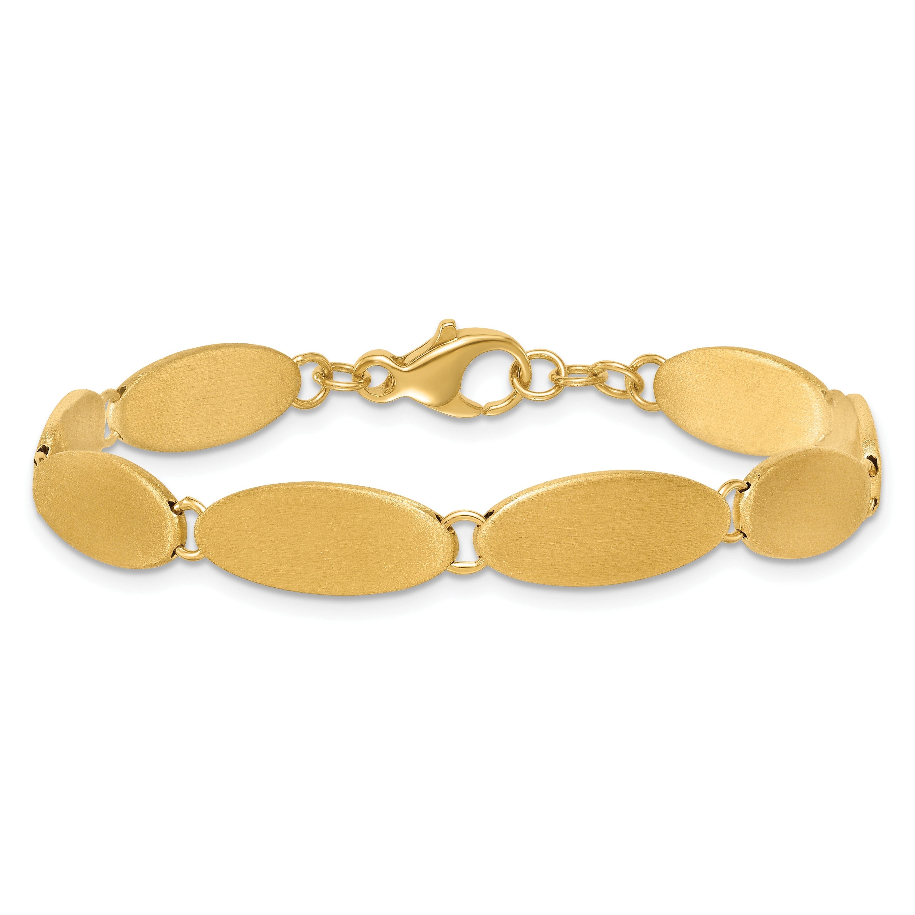 14K Gelbgold Gebürstet 8mm Fantasie Ovals 7 Zoll Armband
