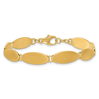 14K Gelbgold Gebürstet 8mm Fantasie Ovals 7 Zoll Armband
