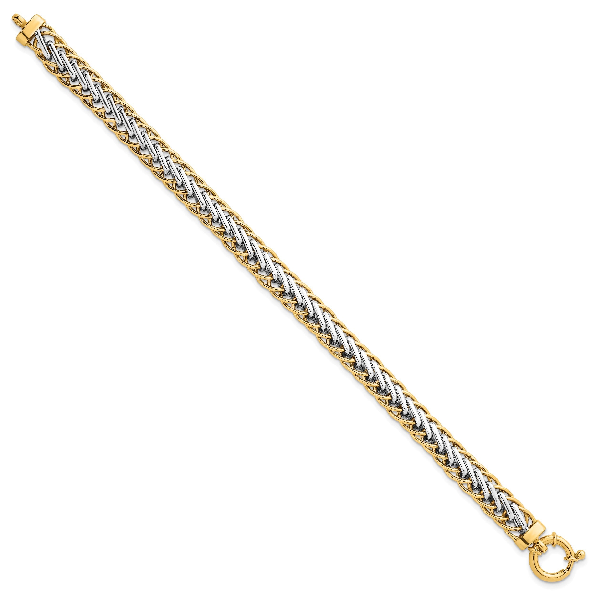 14K Bicolor Gold Bicolor Poliert 7.5mm Leicht Fantasie Geflochten Glieder 7.5 Zoll Armband