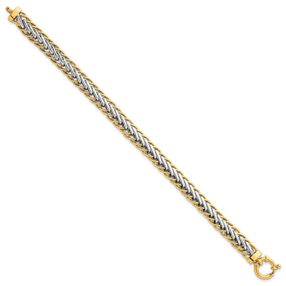 14K Bicolor Gold Bicolor Poliert 7.5mm Leicht Fantasie Geflochten Glieder 7.5 Zoll Armband