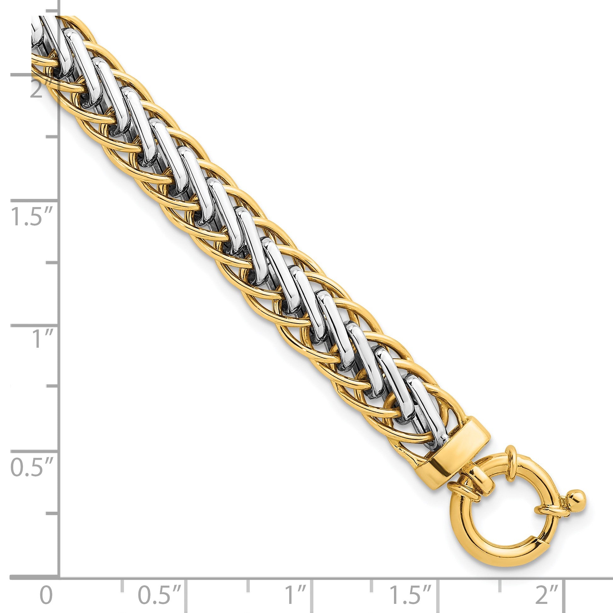 14K Bicolor Gold Bicolor Poliert 7.5mm Leicht Fantasie Geflochten Glieder 7.5 Zoll Armband