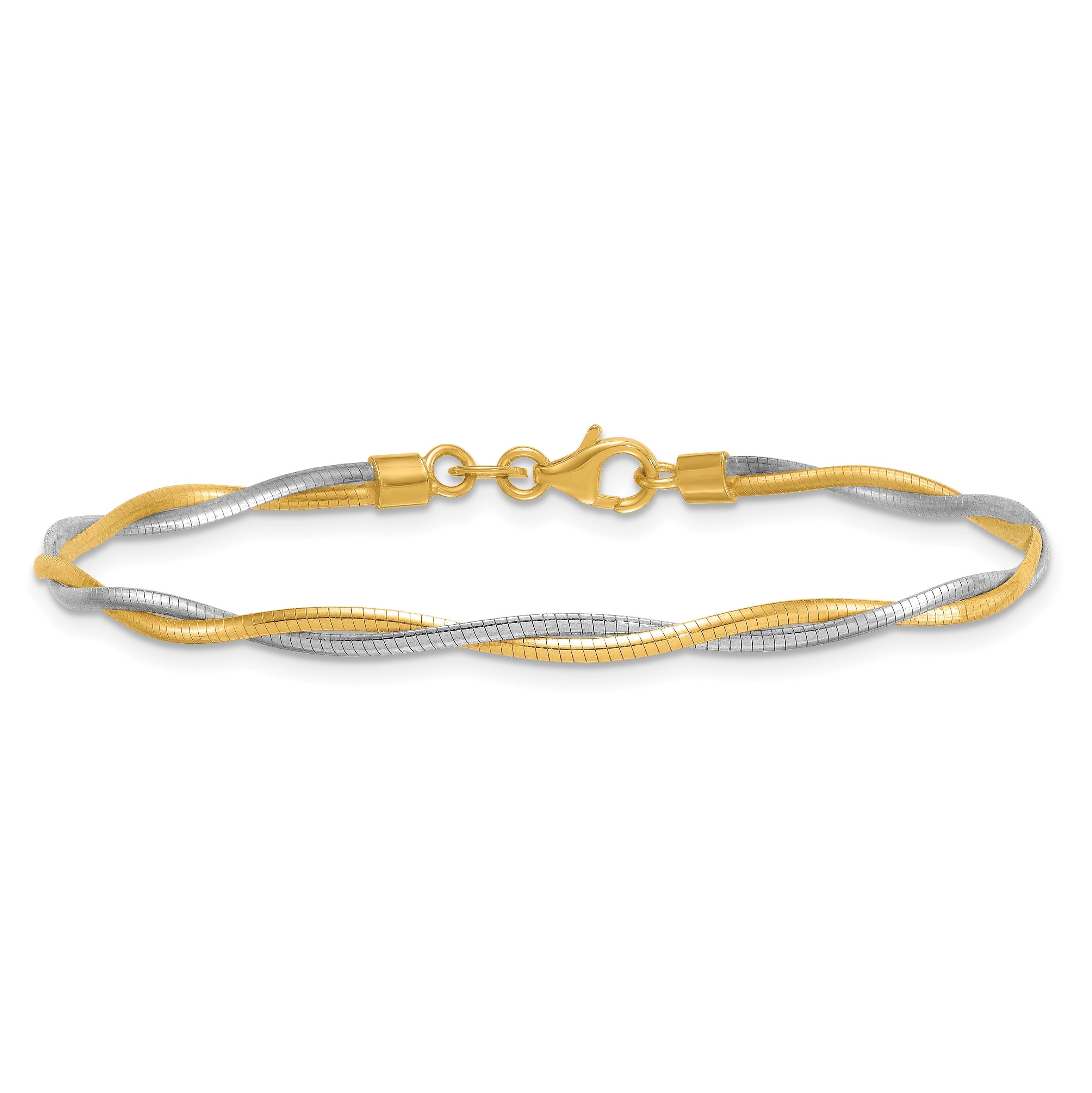 14K Bicolor Gold Bicolor Poliert Gedreht Rund Omega 7.5 Zoll Armband