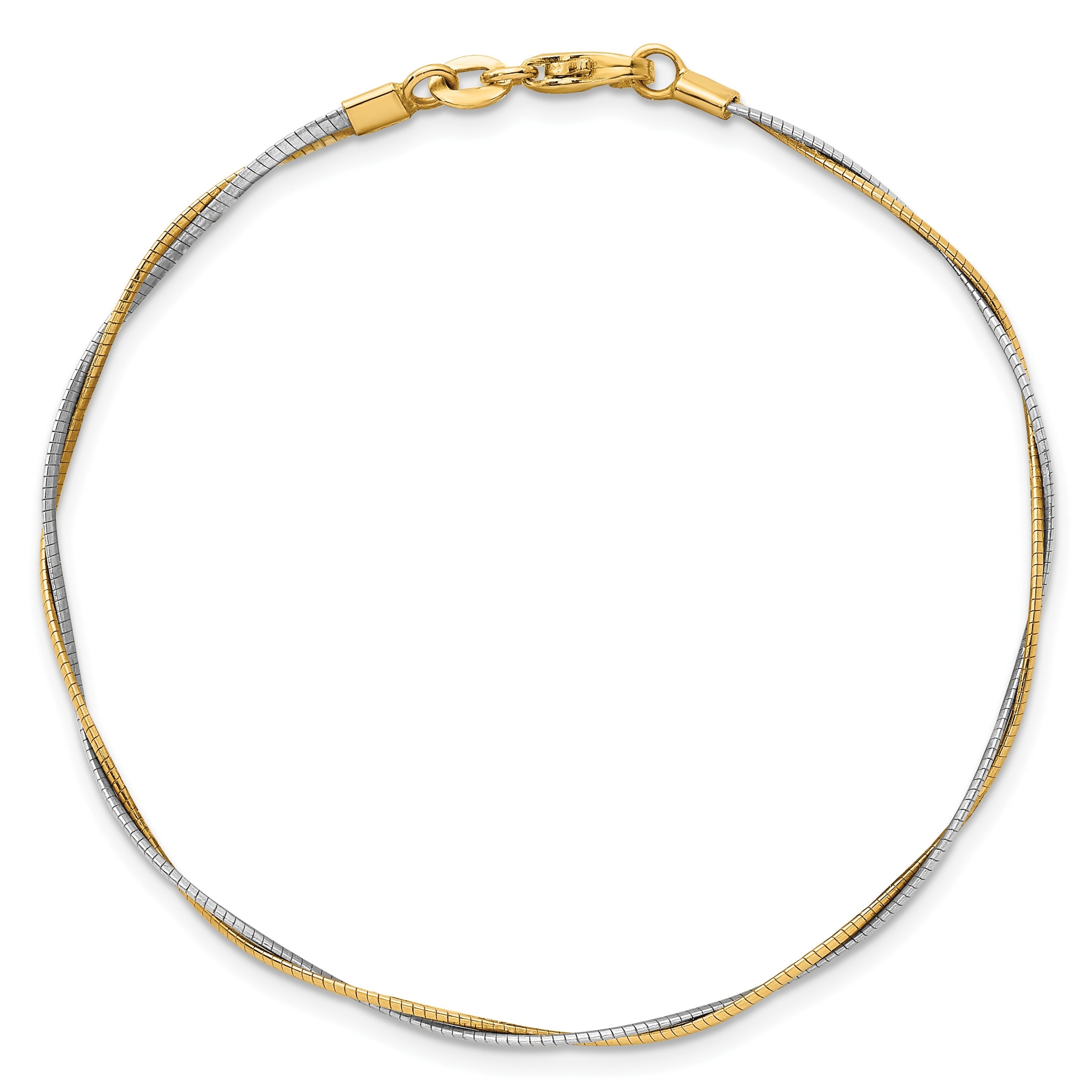 14K Bicolor Gold Bicolor Poliert Gedreht Rund Omega 7.5 Zoll Armband