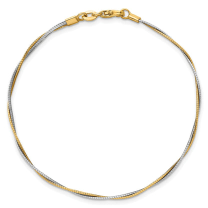 14K Bicolor Gold Bicolor Poliert Gedreht Rund Omega 7.5 Zoll Armband
