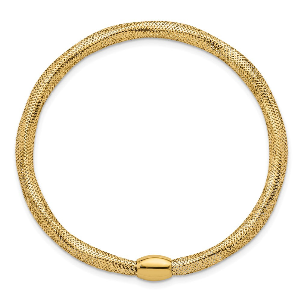 14K Gelbgold Poliert Flexibel Netz mit Perle Schieber-on Dehnbar Armband