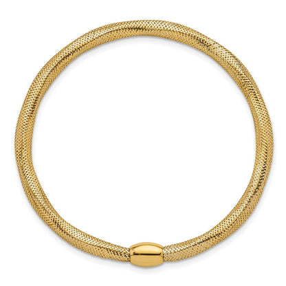 14K Gelbgold Poliert Flexibel Netz mit Perle Schieber-on Dehnbar Armband