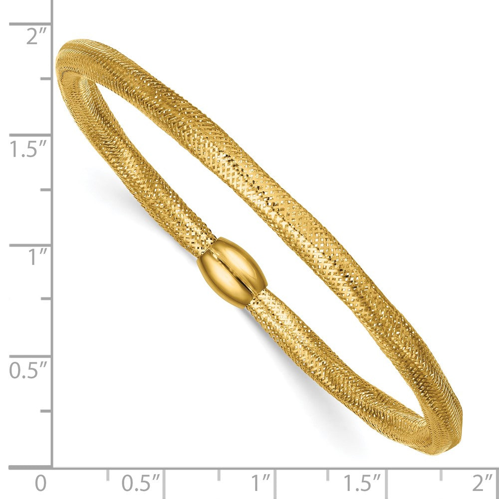 14K Gelbgold Poliert Flexibel Netz mit Perle Schieber-on Dehnbar Armband