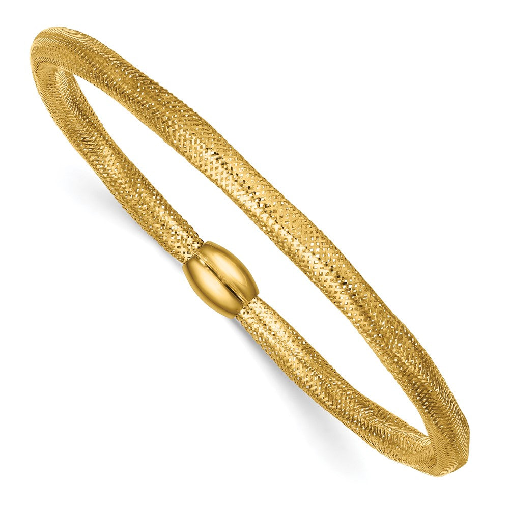 14K Gelbgold Poliert Flexibel Netz mit Perle Schieber-on Dehnbar Armband