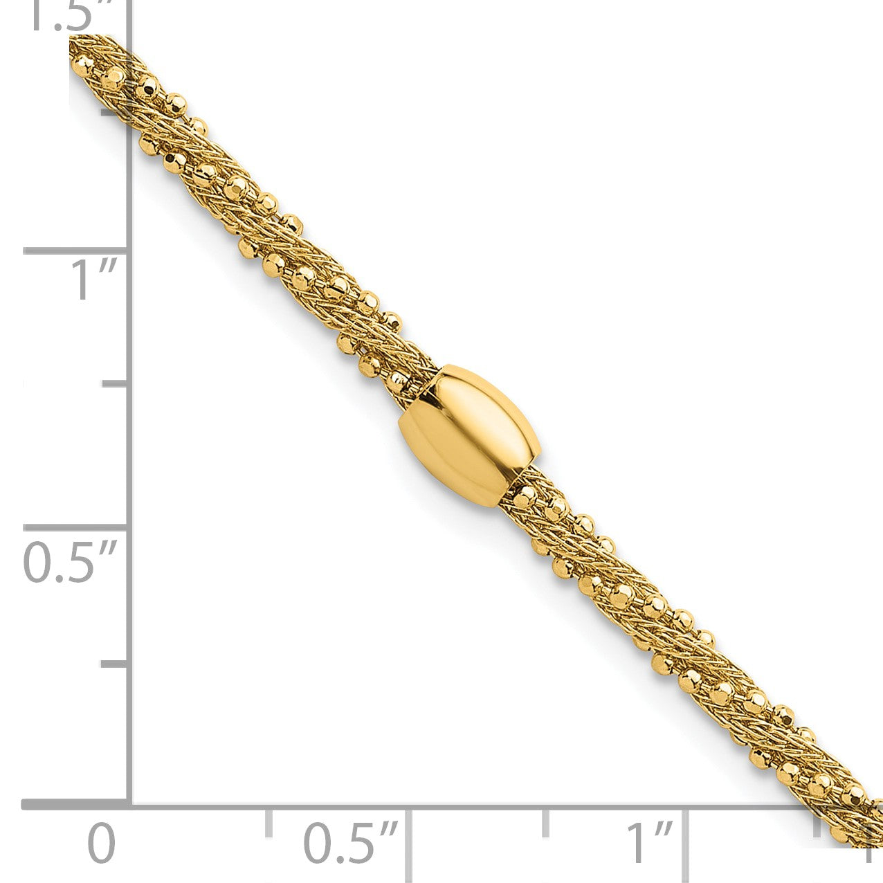 14K Gelbgold Poliert und Strukturiert Gedreht mit Perle 7.25 Zoll Armband