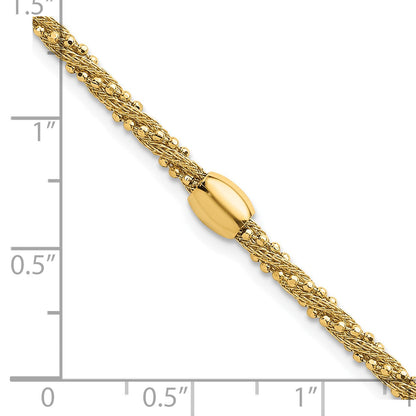 14K Gelbgold Poliert und Strukturiert Gedreht mit Perle 7.25 Zoll Armband