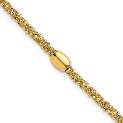 14K Gelbgold Poliert und Strukturiert Gedreht mit Perle 7.25 Zoll Armband