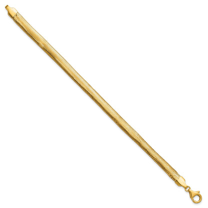 14K Gelbgold Poliert 6.1mm Geflochten Netz 7.5 Zoll Armband