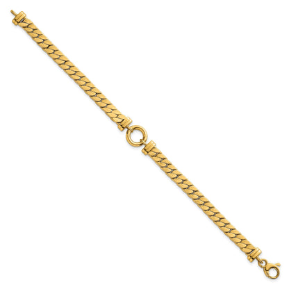 14K Gelbgold Poliert Flach Panzer Glieder mit Mittig Kreis Element 7.5 Zoll Armband