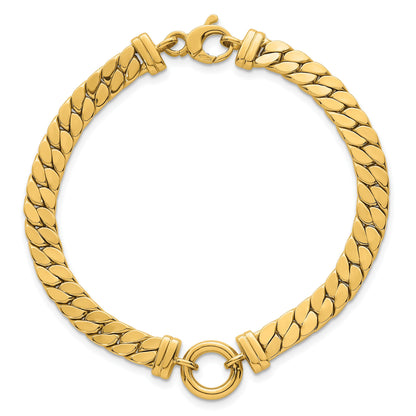 14K Gelbgold Poliert Flach Panzer Glieder mit Mittig Kreis Element 7.5 Zoll Armband