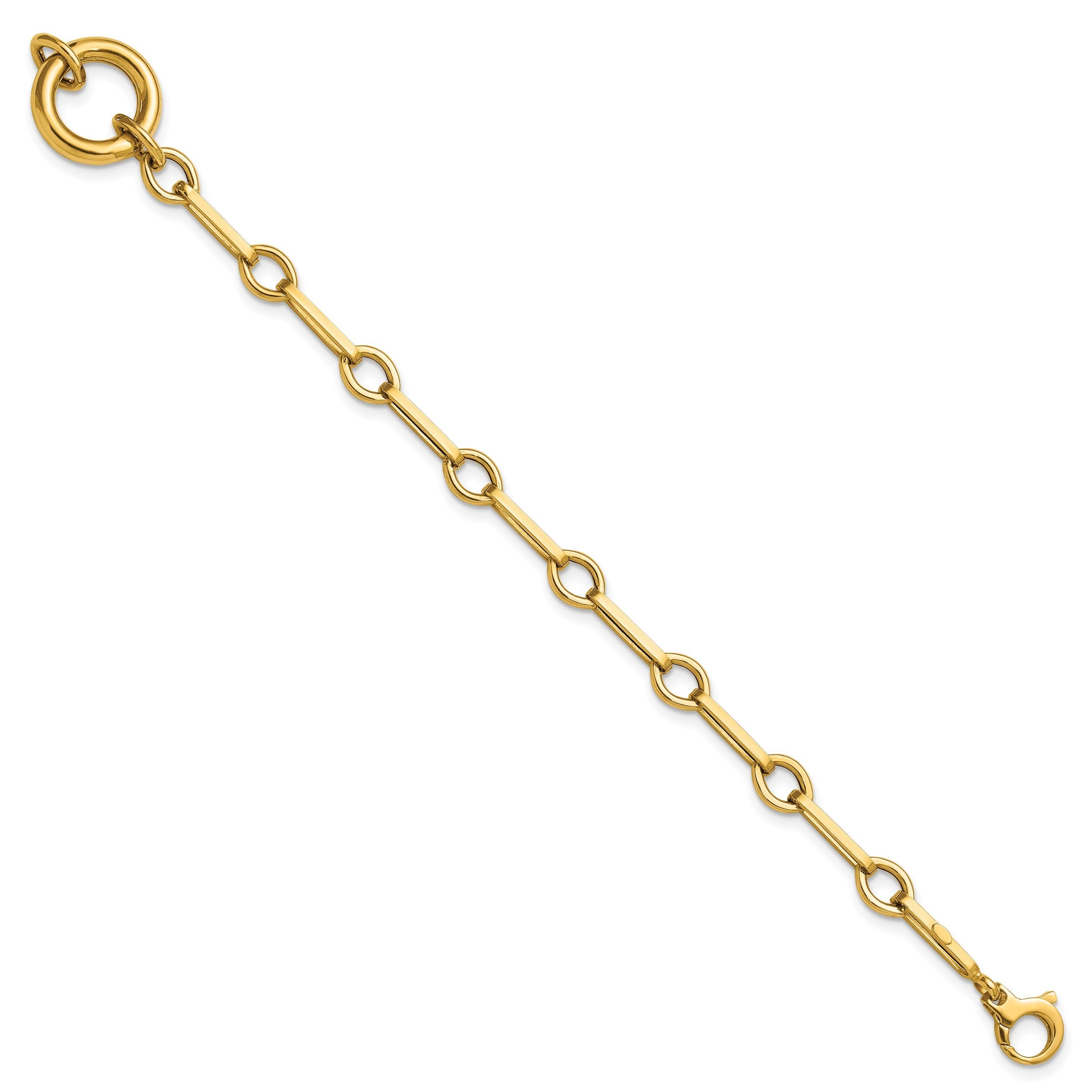 14K Gelbgold Poliert Fantasie Lang Glieder mit Kreis 7.75 Zoll Armband