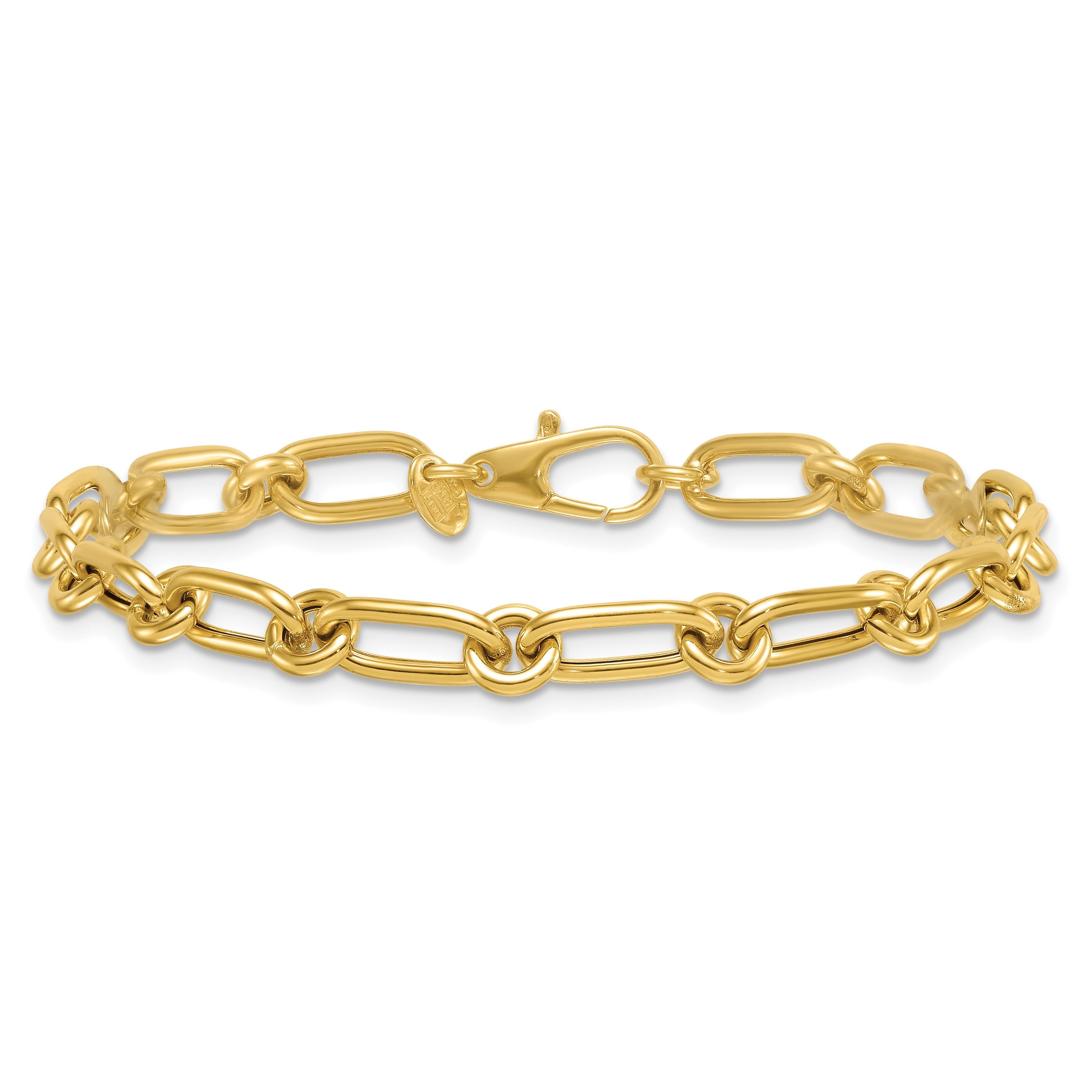 14K Gelbgold Poliert 6mm Oval und Kreis Glieder 7.5 Zoll Armband