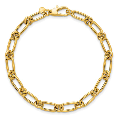 14K Gelbgold Poliert 6mm Oval und Kreis Glieder 7.5 Zoll Armband