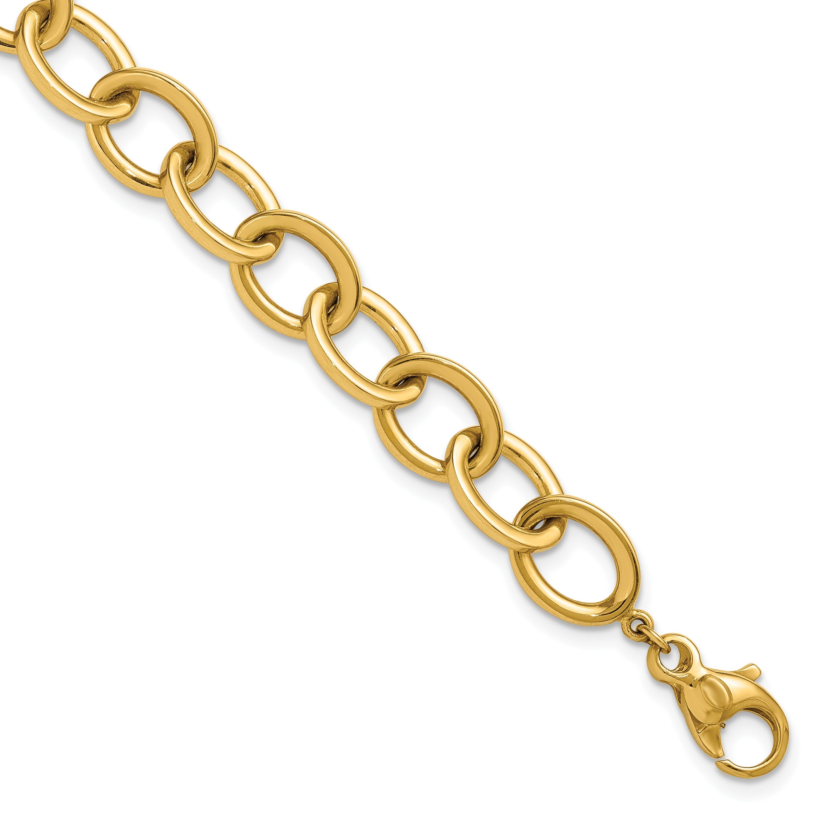 14K Gelbgold Poliert 9mm Rund Ankerkette Kette 7.5 Zoll Armband