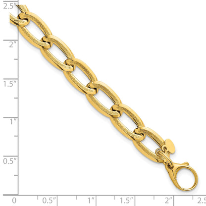 14K Gelbgold Poliert und Strukturiert 8mm Lang Panzer Glieder 7.5 Zoll Armband