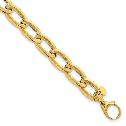 14K Gelbgold Poliert und Strukturiert 8mm Lang Panzer Glieder 7.5 Zoll Armband