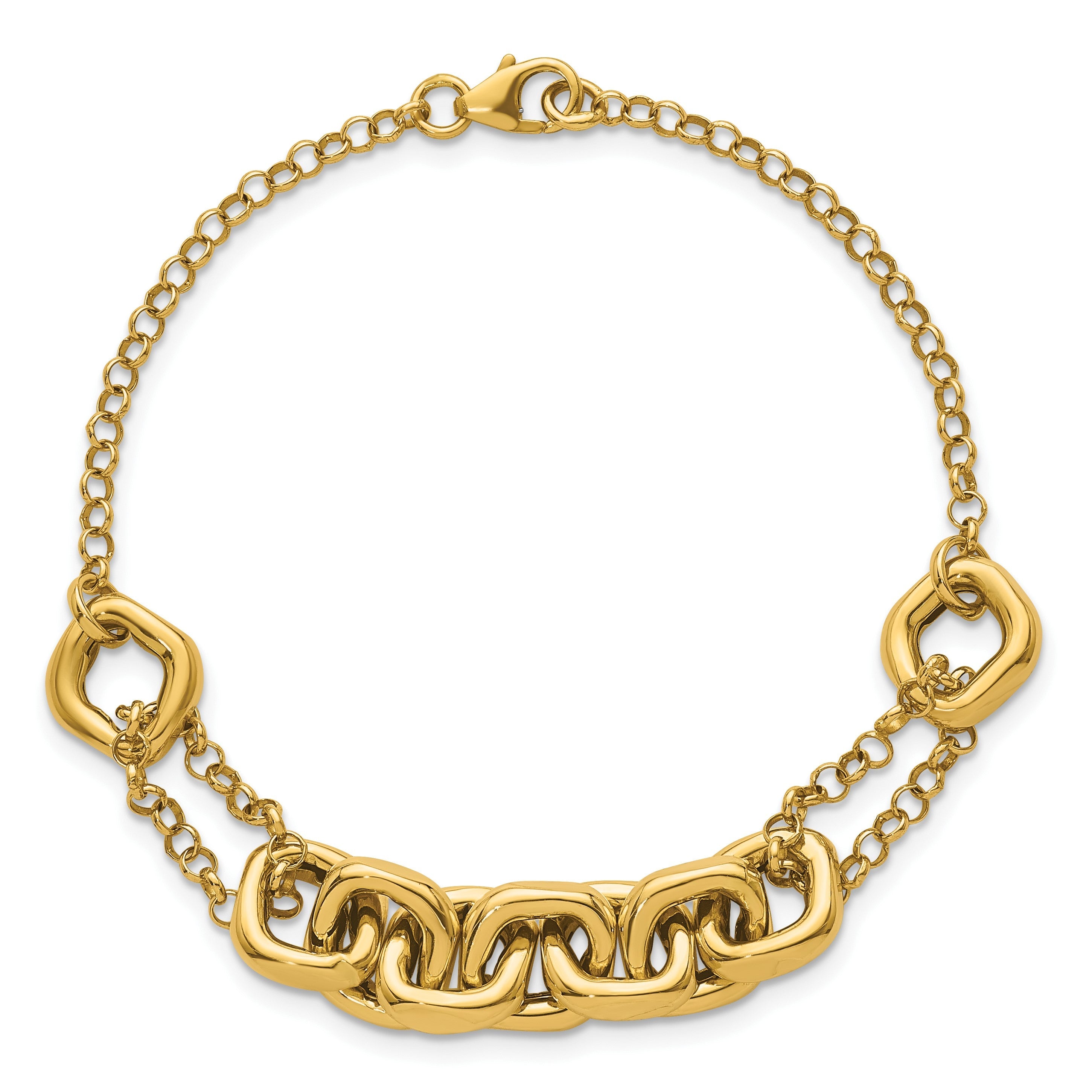 14K Gelbgold Poliert Fantasie Multi Glieder 7.5 Zoll Armband