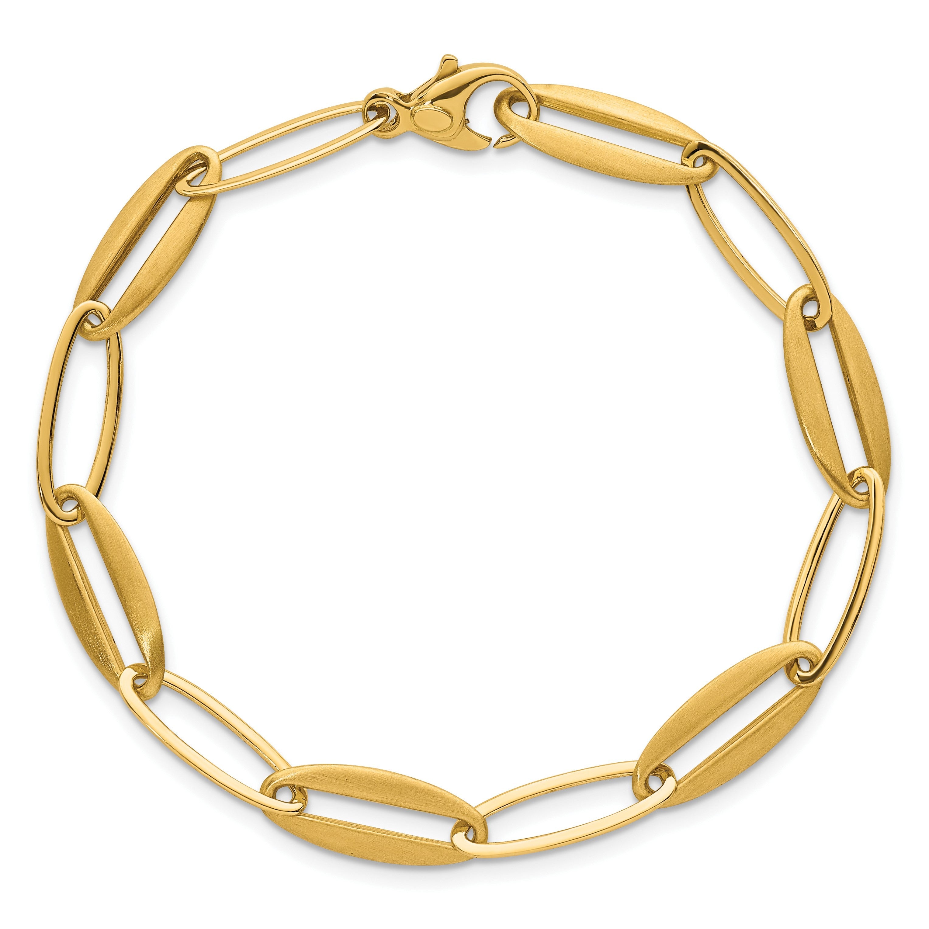 14K Gelbgold Gebürstet und Poliert 7.25mm Lang Oval Glieder 7.5 Zoll Armband