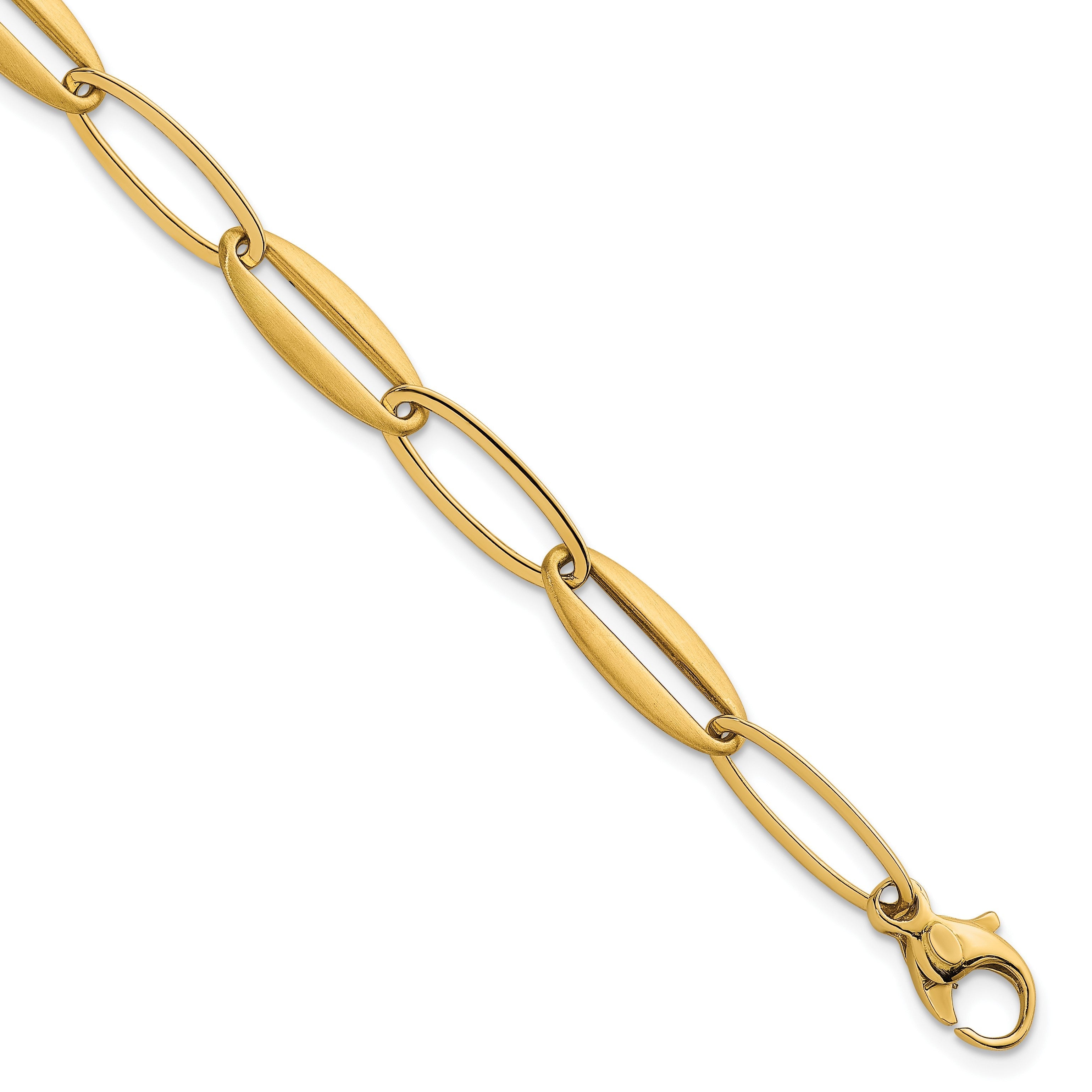 14K Gelbgold Gebürstet und Poliert 7.25mm Lang Oval Glieder 7.5 Zoll Armband