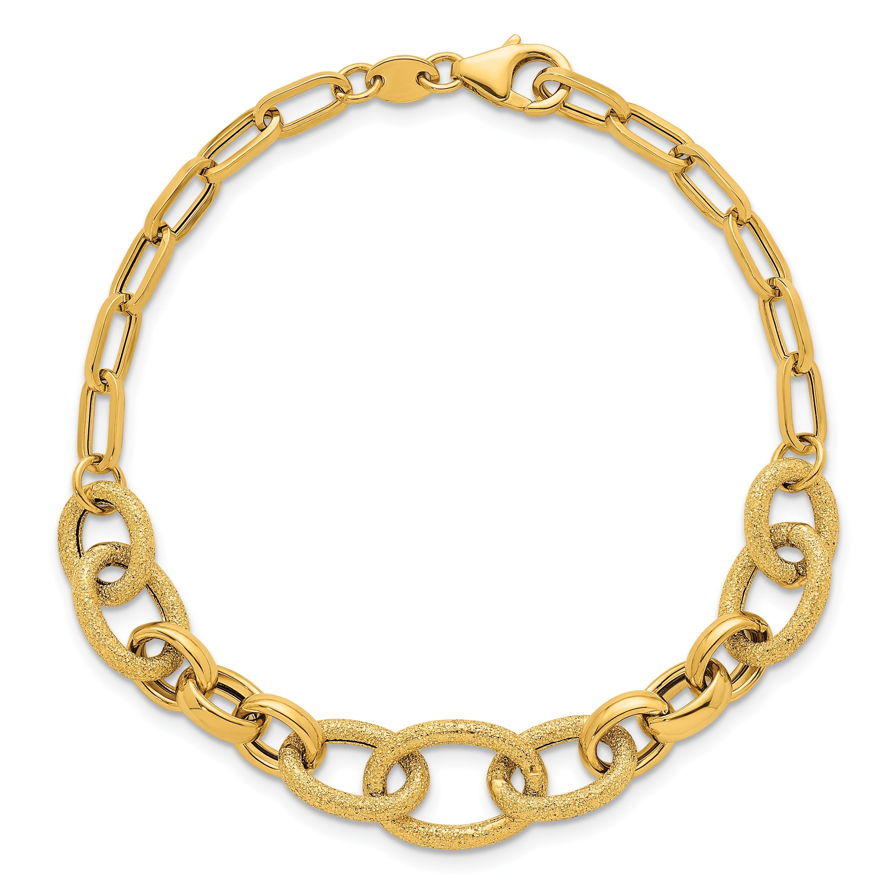 14K Gelbgold Poliert und Strukturiert Glieder 7.5 Zoll Armband