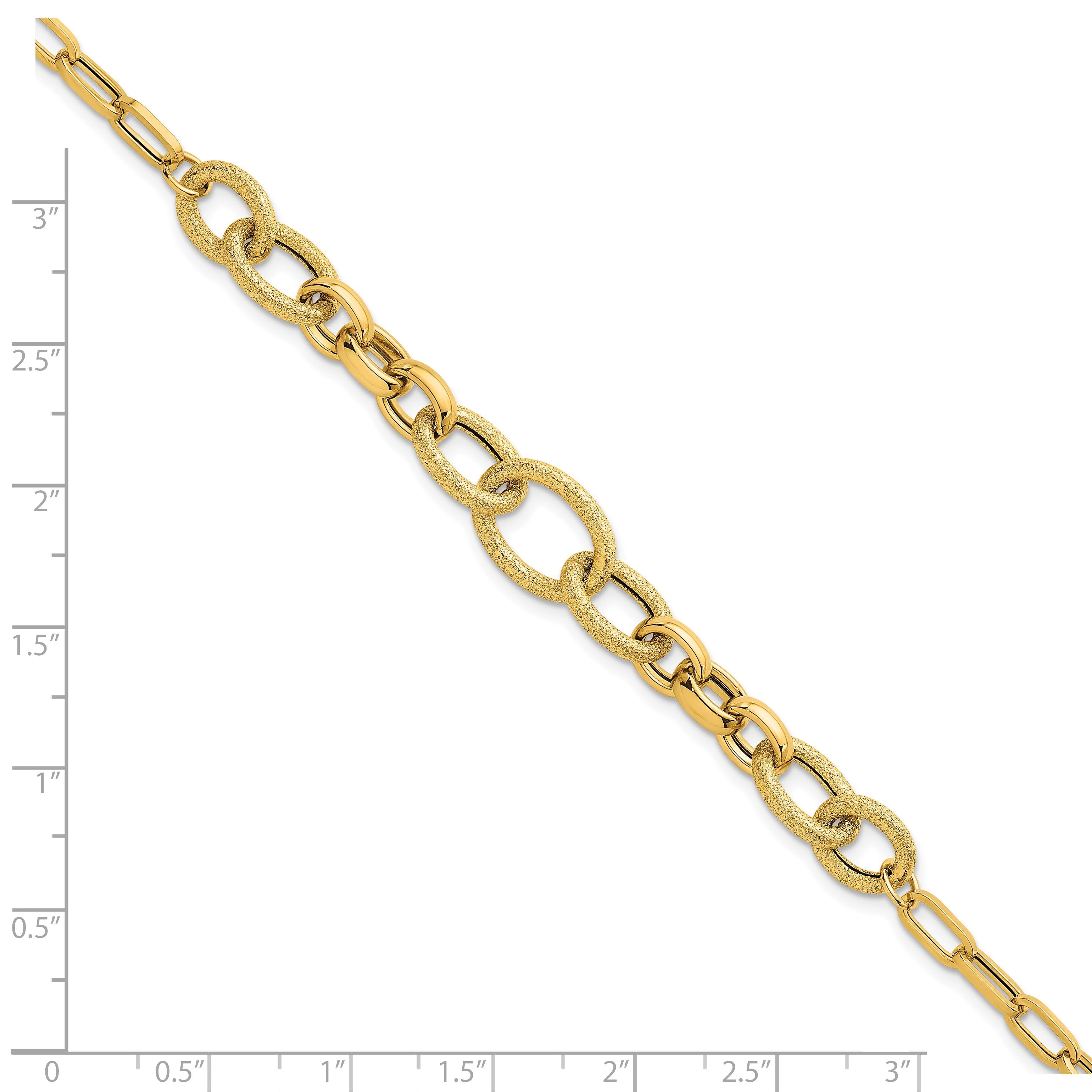 14K Gelbgold Poliert und Strukturiert Glieder 7.5 Zoll Armband
