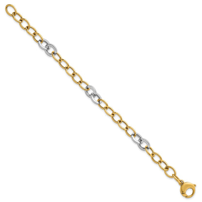 14K Bicolor Gold Bicolor Poliert 9.75mm Fantasie Kreis Ankerkette Kette 7.5 Zoll Armband