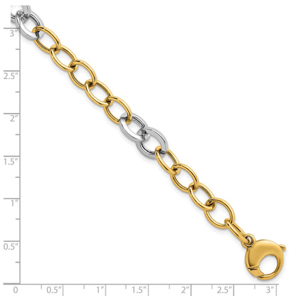 14K Bicolor Gold Bicolor Poliert 9.75mm Fantasie Kreis Ankerkette Kette 7.5 Zoll Armband
