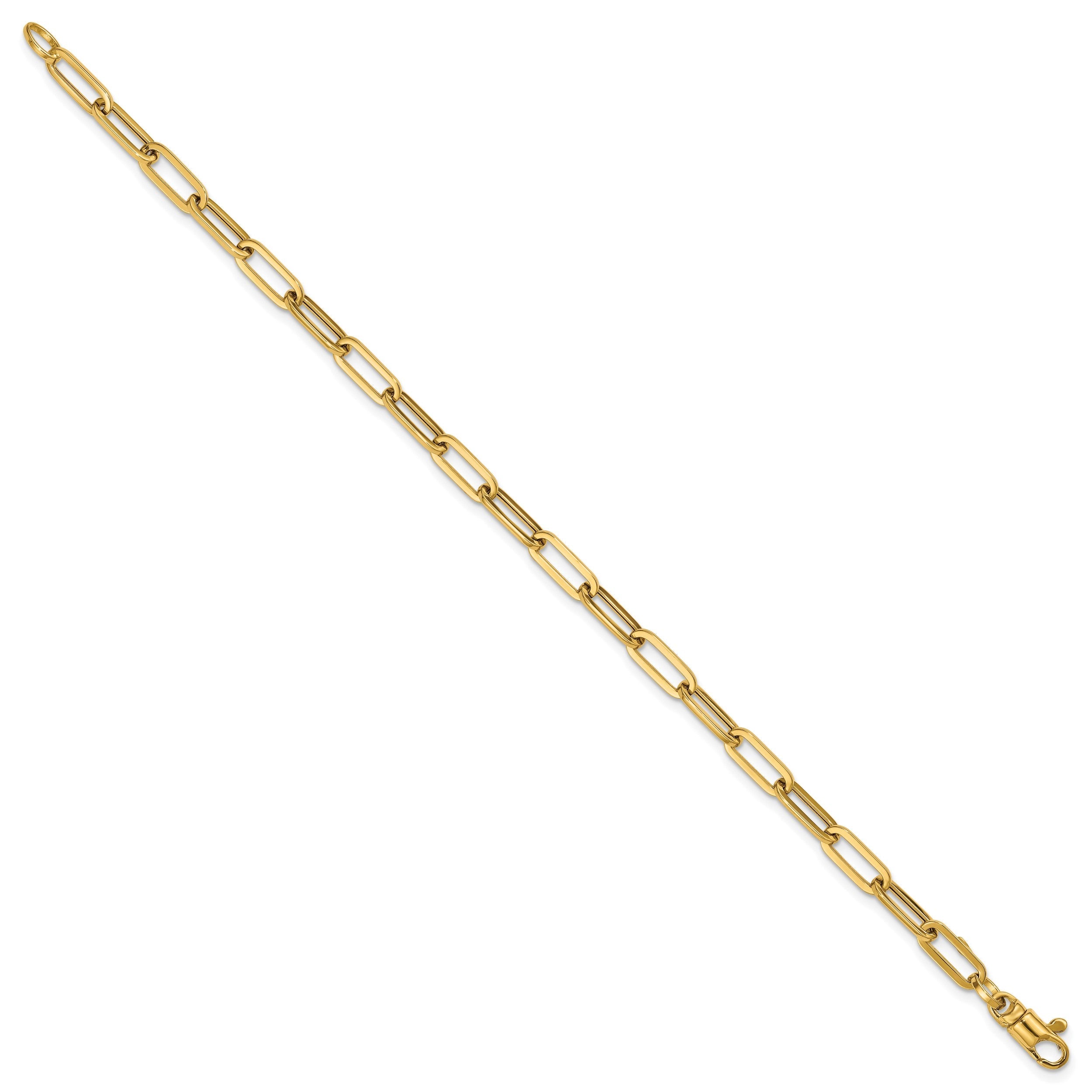 14K Gelbgold Poliert 4mm Büroklammer Glieder 7.5 Zoll Armband