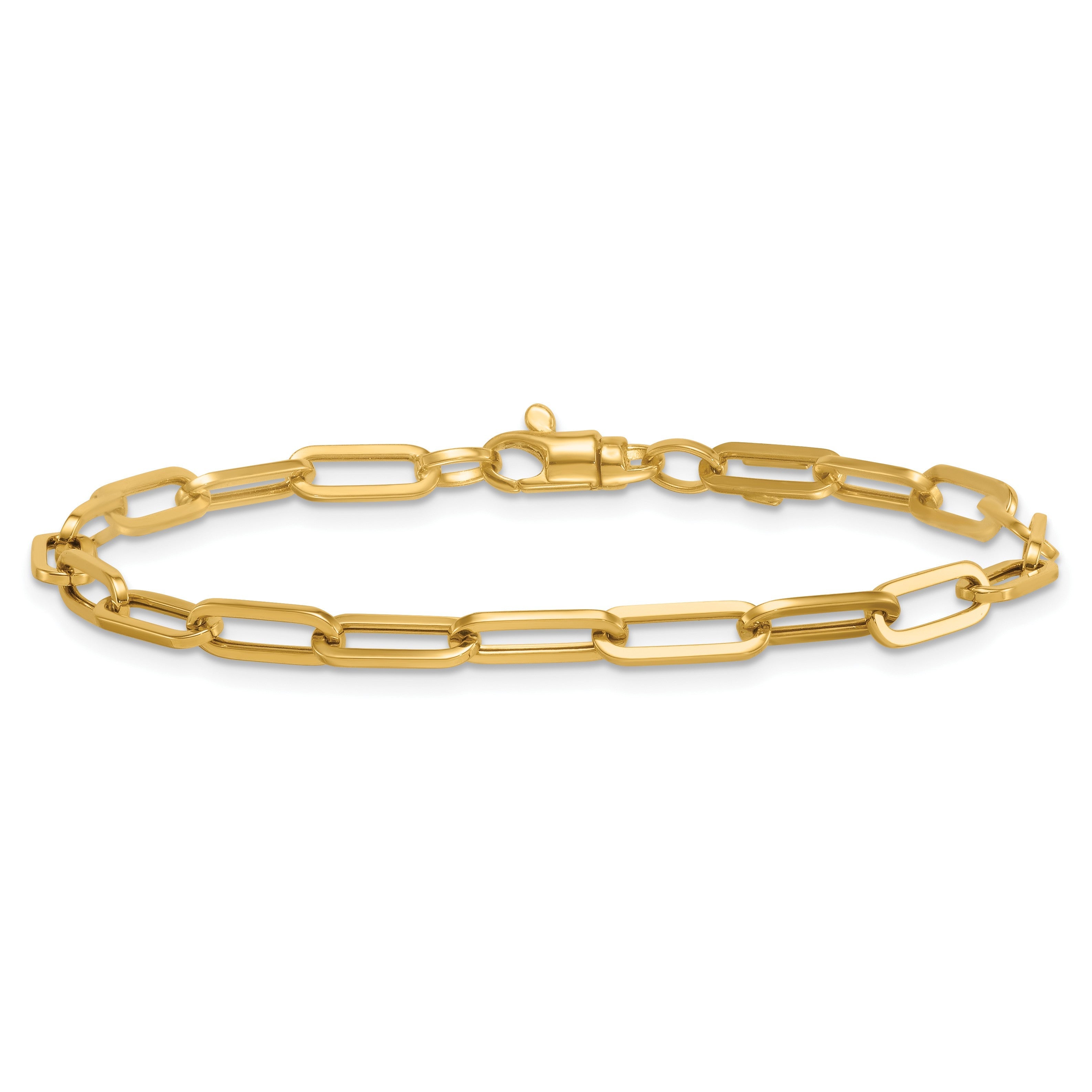 14K Gelbgold Poliert 4mm Büroklammer Glieder 7.5 Zoll Armband