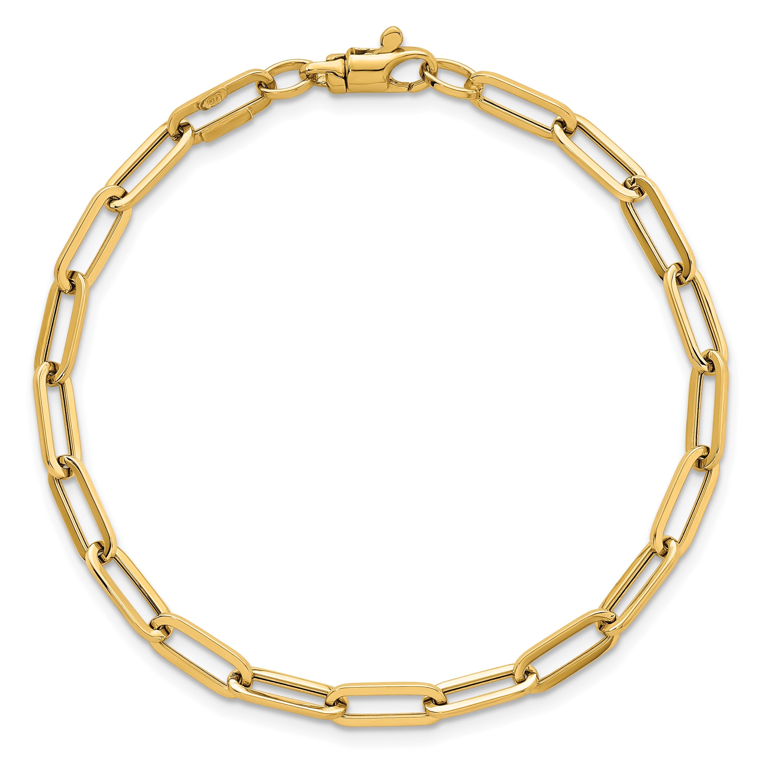 14K Gelbgold Poliert 4mm Büroklammer Glieder 7.5 Zoll Armband