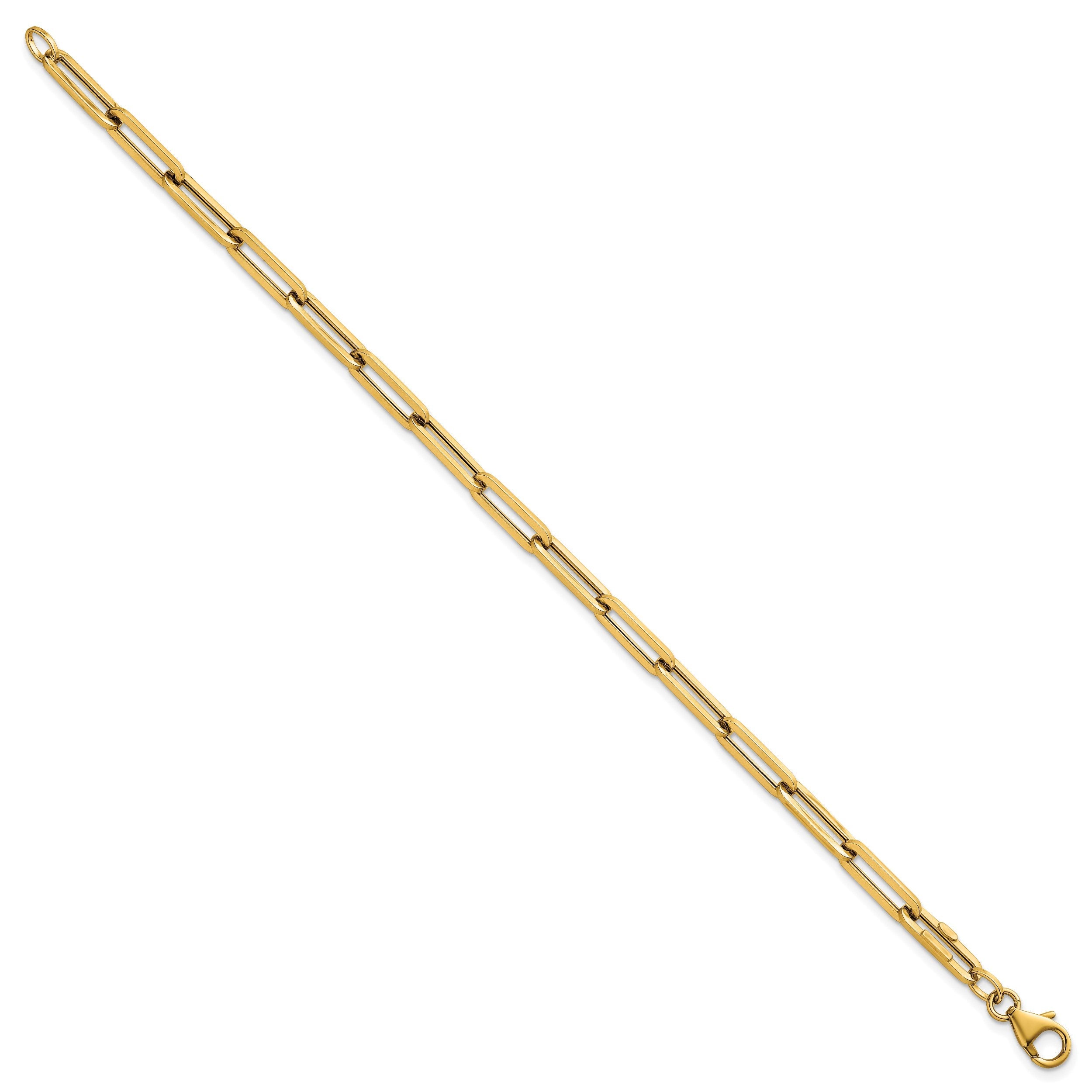 14K Gelbgold Poliert 4.3mm Büroklammer Glieder 7.5 Zoll Armband