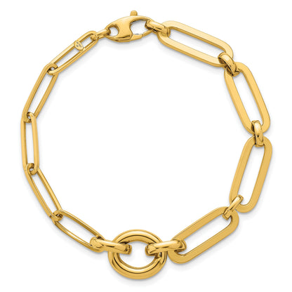 14K Gelbgold Poliert Fantasie Büroklammer Glieder mit Kreis 7.25 Zoll Armband